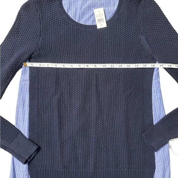 Loft Mixed Media Pin Striped Back Knit Front Sweater Top Size Extra Small NWT - Picture 4 of 9
